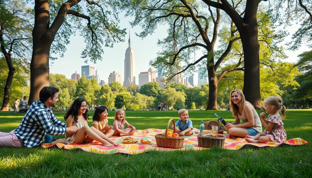 Family enjoying a picnic in Central Park, New York City Family enjoying a picnic in Central Park, New York City