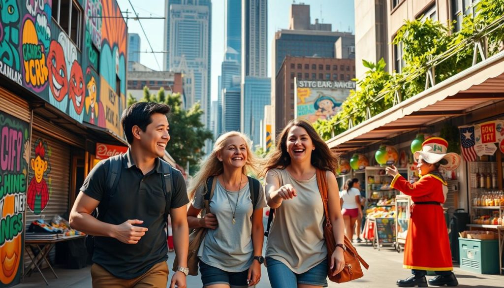 Family enjoying urban explorations in a vibrant city Family enjoying urban explorations in a vibrant city