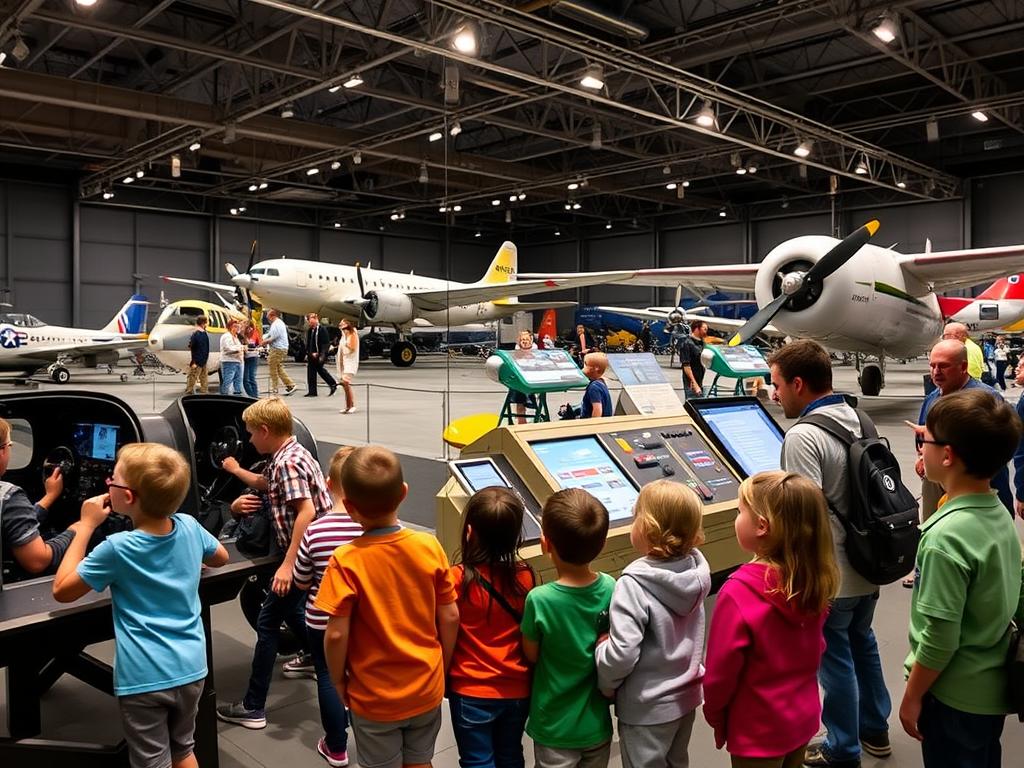 Children exploring aircraft exhibits at Canadian Aviation and Space Museum Children exploring aircraft exhibits at Canadian Aviation and Space Museum