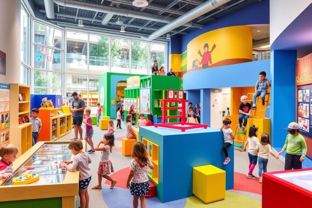 Children playing at interactive exhibits in the Canadian Children's Museum Children playing at interactive exhibits in the Canadian Children's Museum